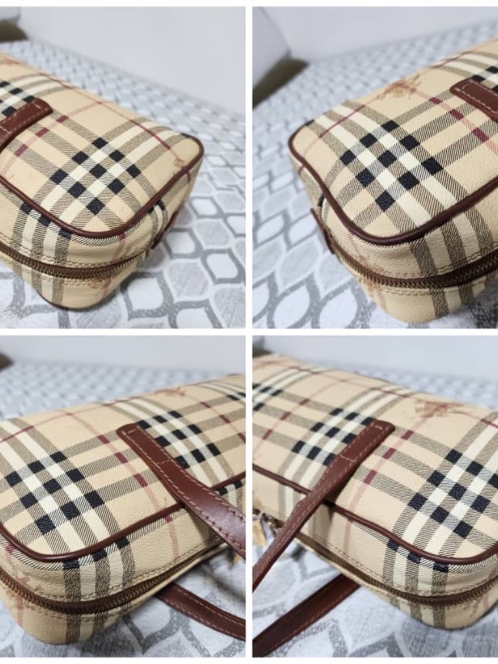Authentic Burberry Vintage Canvas House Check Pattern Shoulder Bag Beige/Brown - Picture 10 of 11